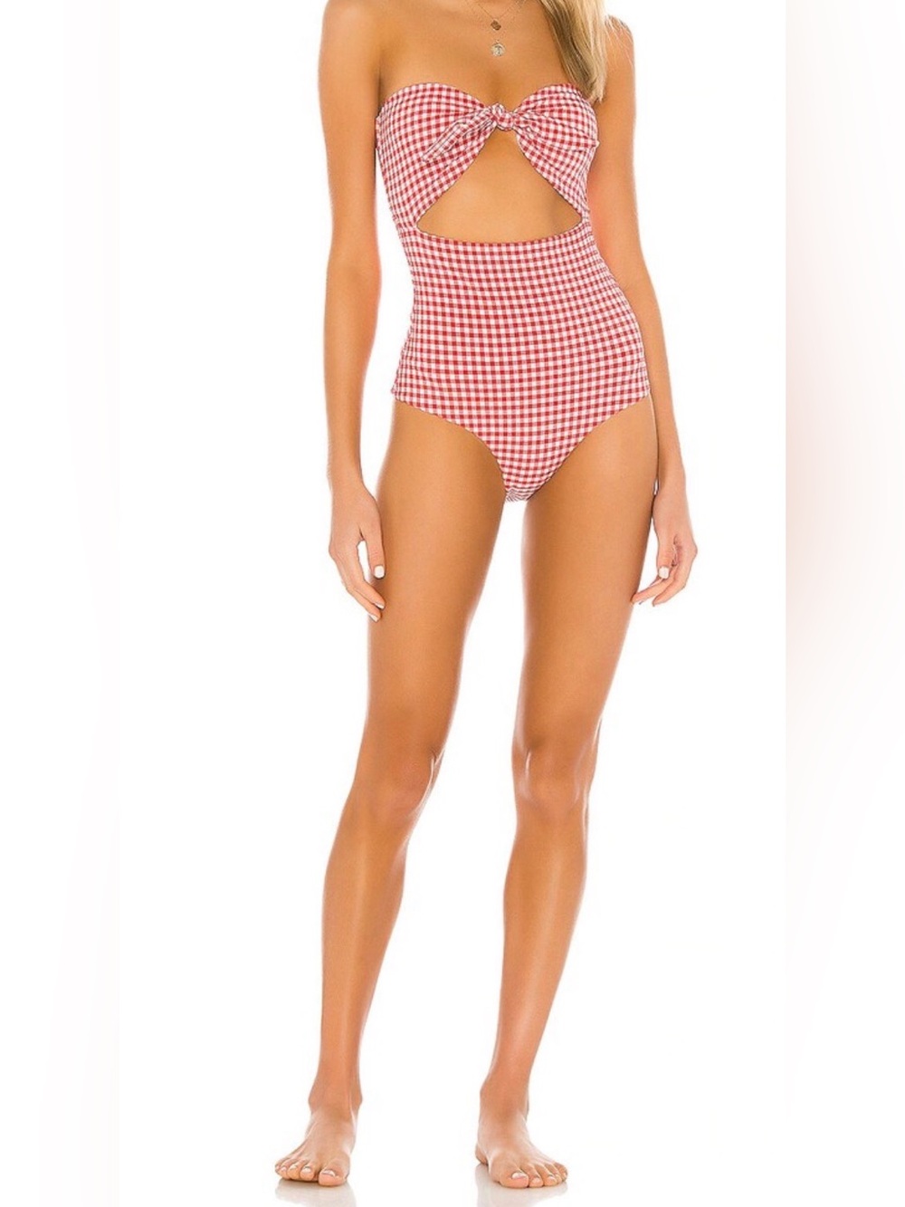 Forever 21 Red White Gingham Cutout One-Piece Swimsuit